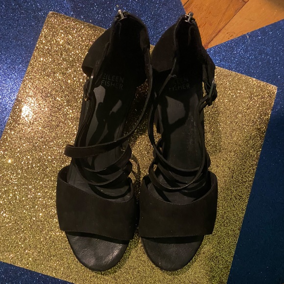 EILEEN FISHER SUEDE LEATHER STRAPPY EDGY CLASSIC BLOCK HEEL Sandals GORG - Picture 7 of 15